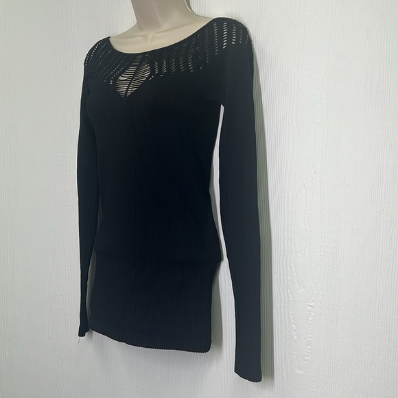 Free People - Black Ribbed Form Fit Cutout Long Sleeve Top Size Medium/ Large - Picture 6 of 10